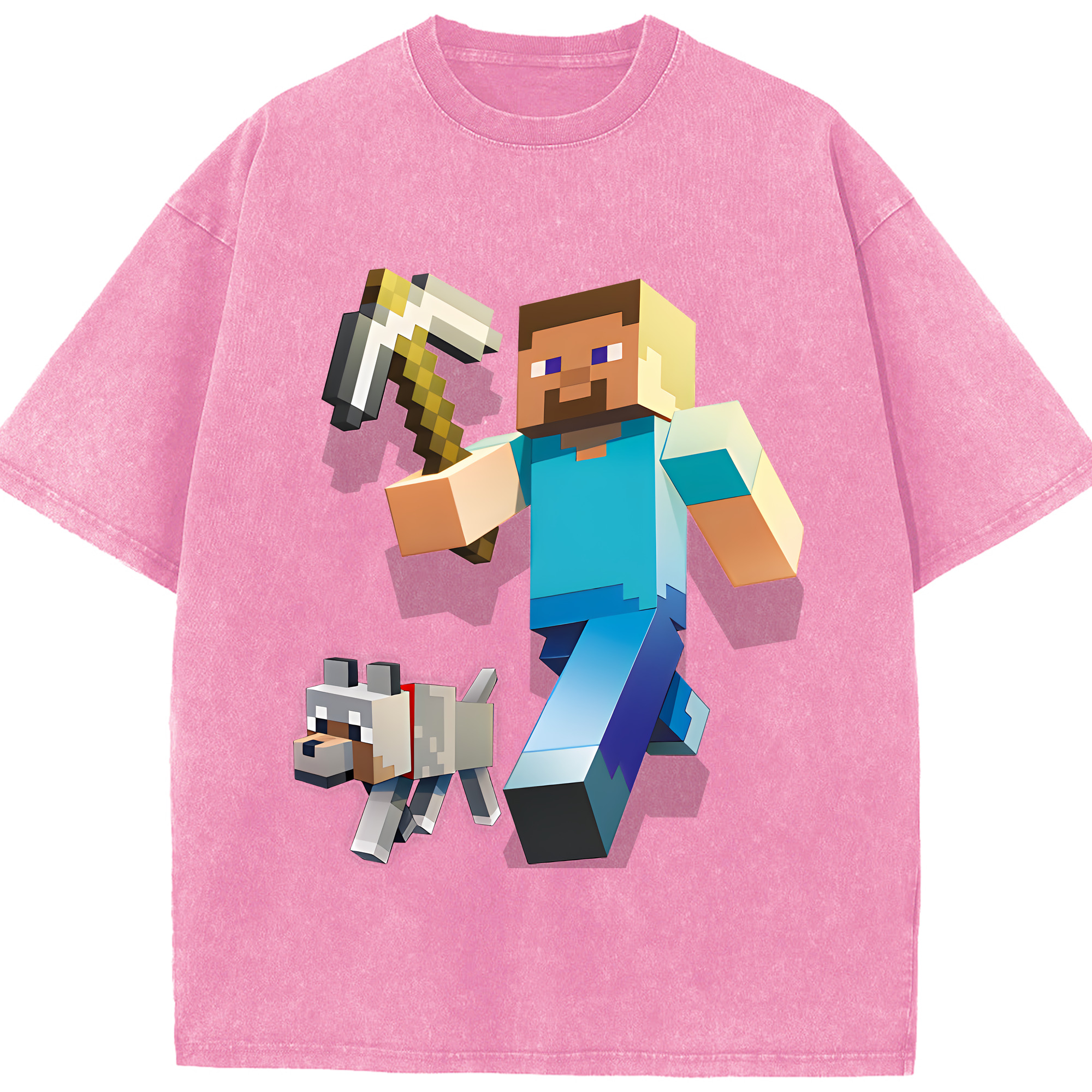 （画像用） マインクラフト ブロックの世界 Minecraft MC Block world 綿100% ヴィンテージ風 半袖Tシャツ（フロントプリント）